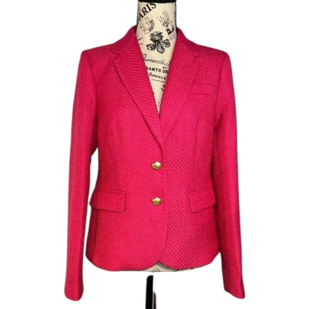 J. Crew Hot Pink Tweed Schoolboy Academia‎ Career Blazer Jacket Size 0 New